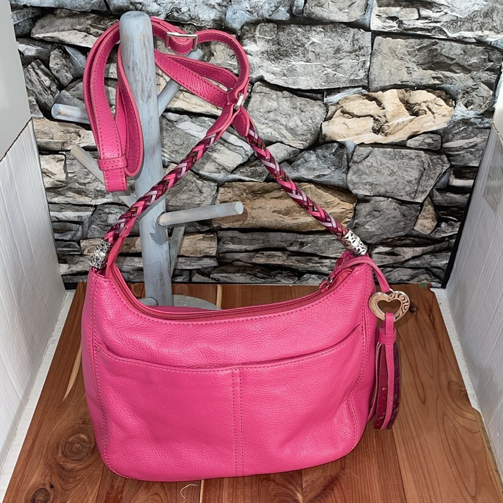Brighton Barbados Zip Top Pink Pebble Leather Hobo